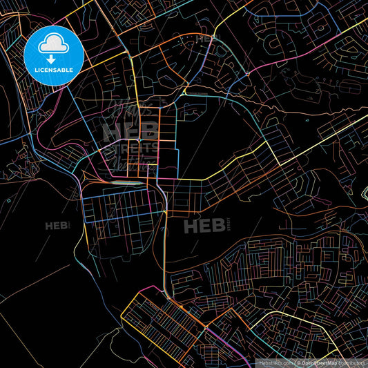 Kitwe, Zambia, colorful city map on black background