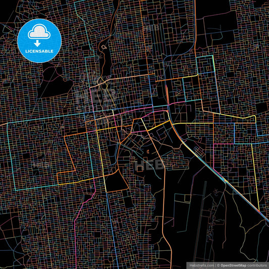 El Obeid, Sudan, colorful city map on black background
