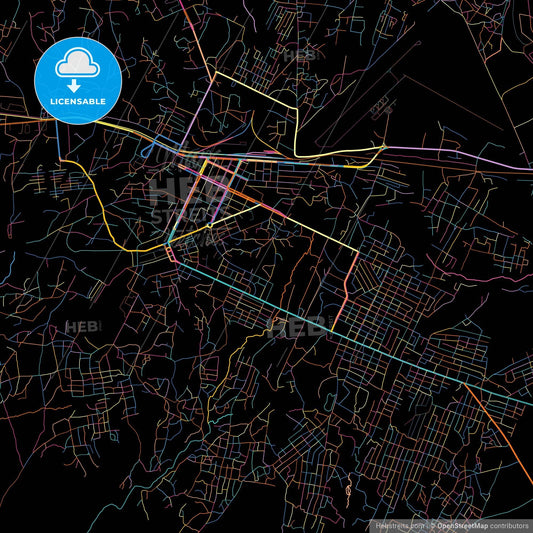 Nampula, Mozambique, colorful city map on black background