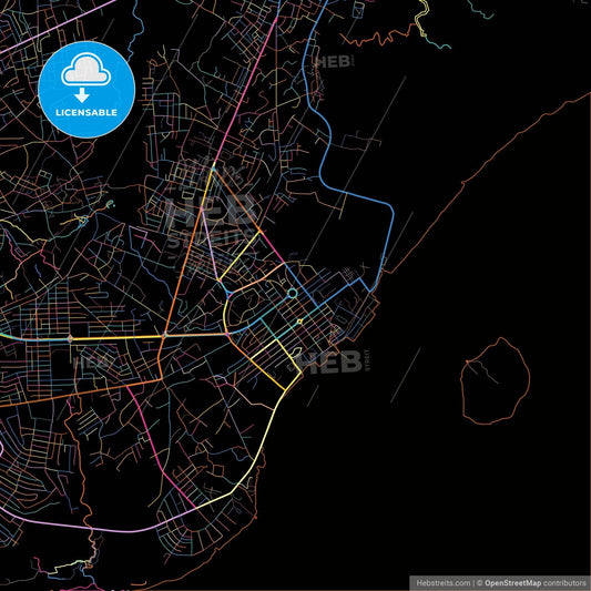 Bissau, Guinea Bissau, colorful city map on black background