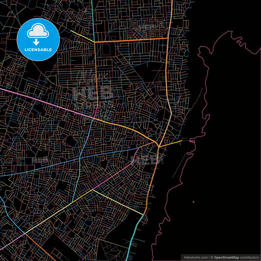Abomey-Calavi, Benin, colorful city map on black background