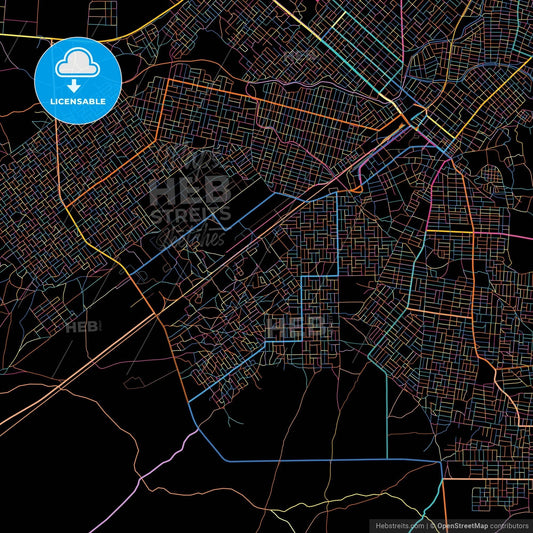 Al Qadarif, Sudan, colorful city map on black background