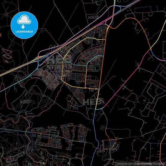 Diepsloot, South Africa, colorful city map on black background