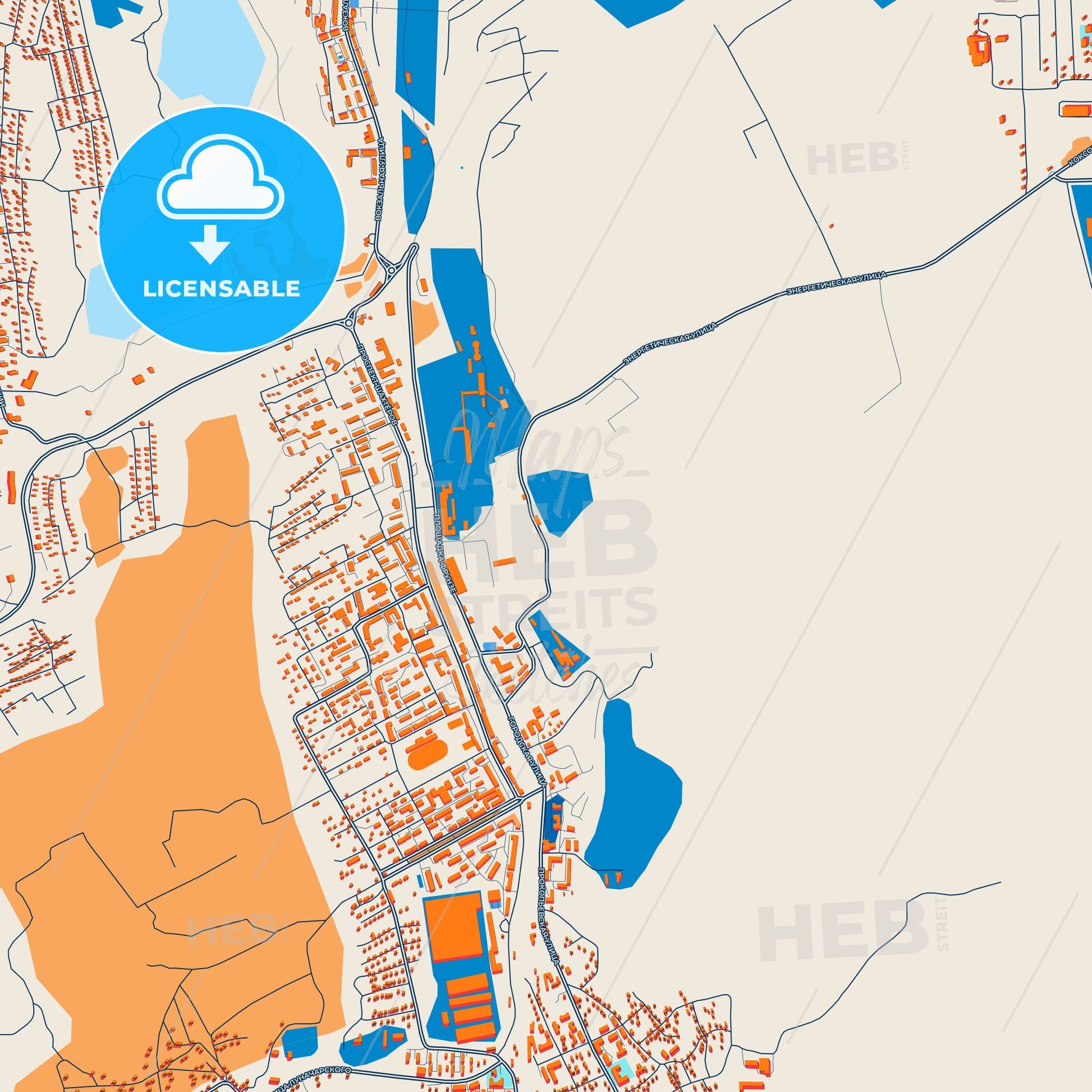 Colorful Prokopyevsk Street Map with Labels and Buildings