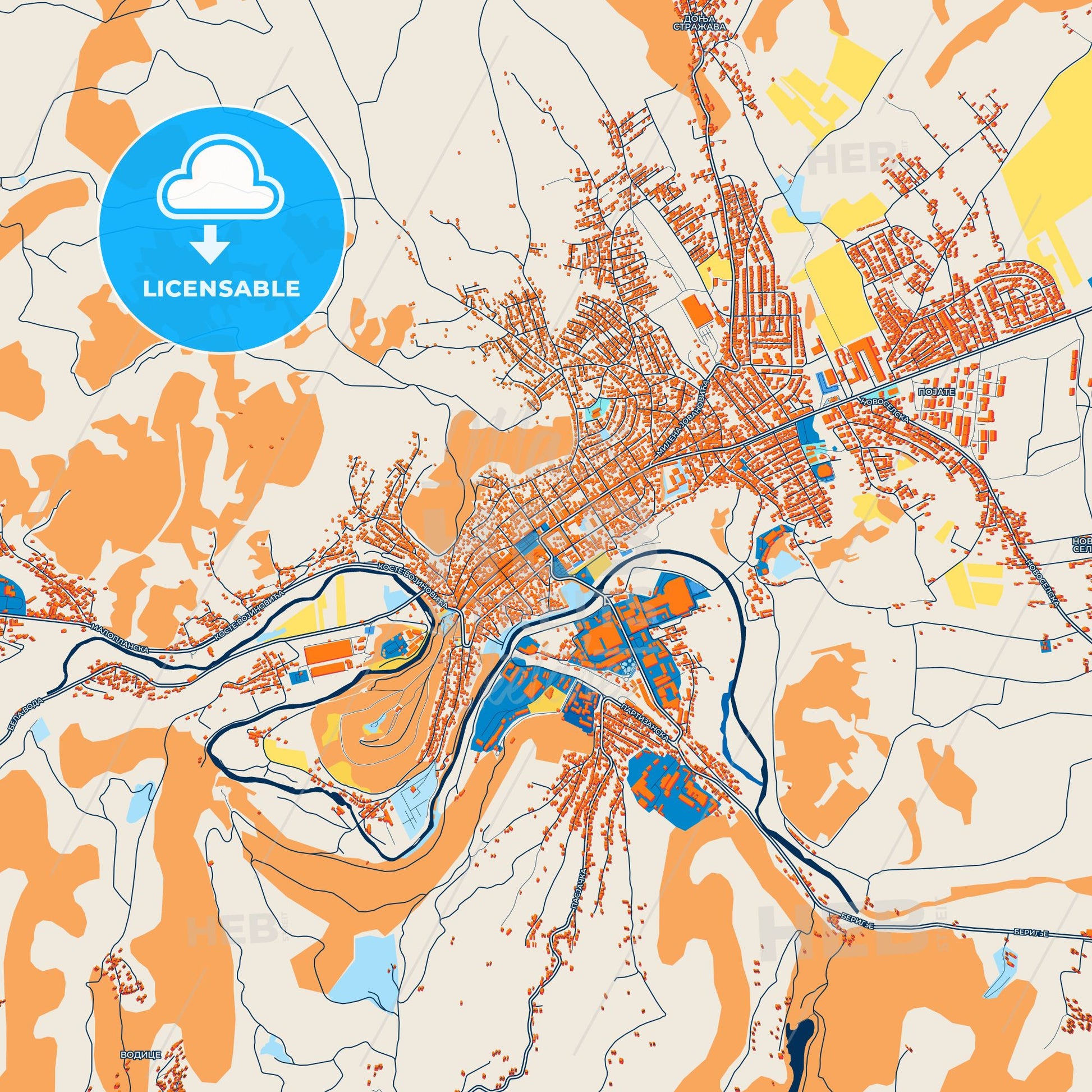 Colorful Prokuplje Street Map with Labels and Buildings