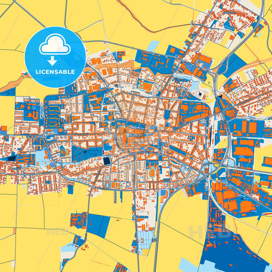 Colorful Prostějov Street Map with Labels and Buildings