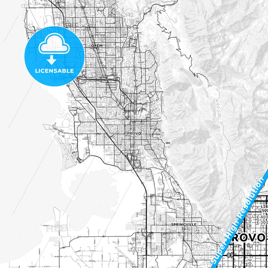 Provo, Utah light map with streetnames, citynames and districts