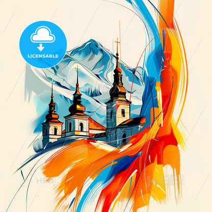 Vibrant Provo, Utah - A Painting Of A Building With A Mountain In The Background