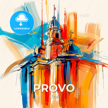 Vibrant Provo, Utah - A Painting Of A Building With A Flag On Top - Square format print template