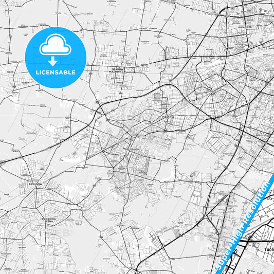Pruszków, Poland light map with streetnames, citynames and districts