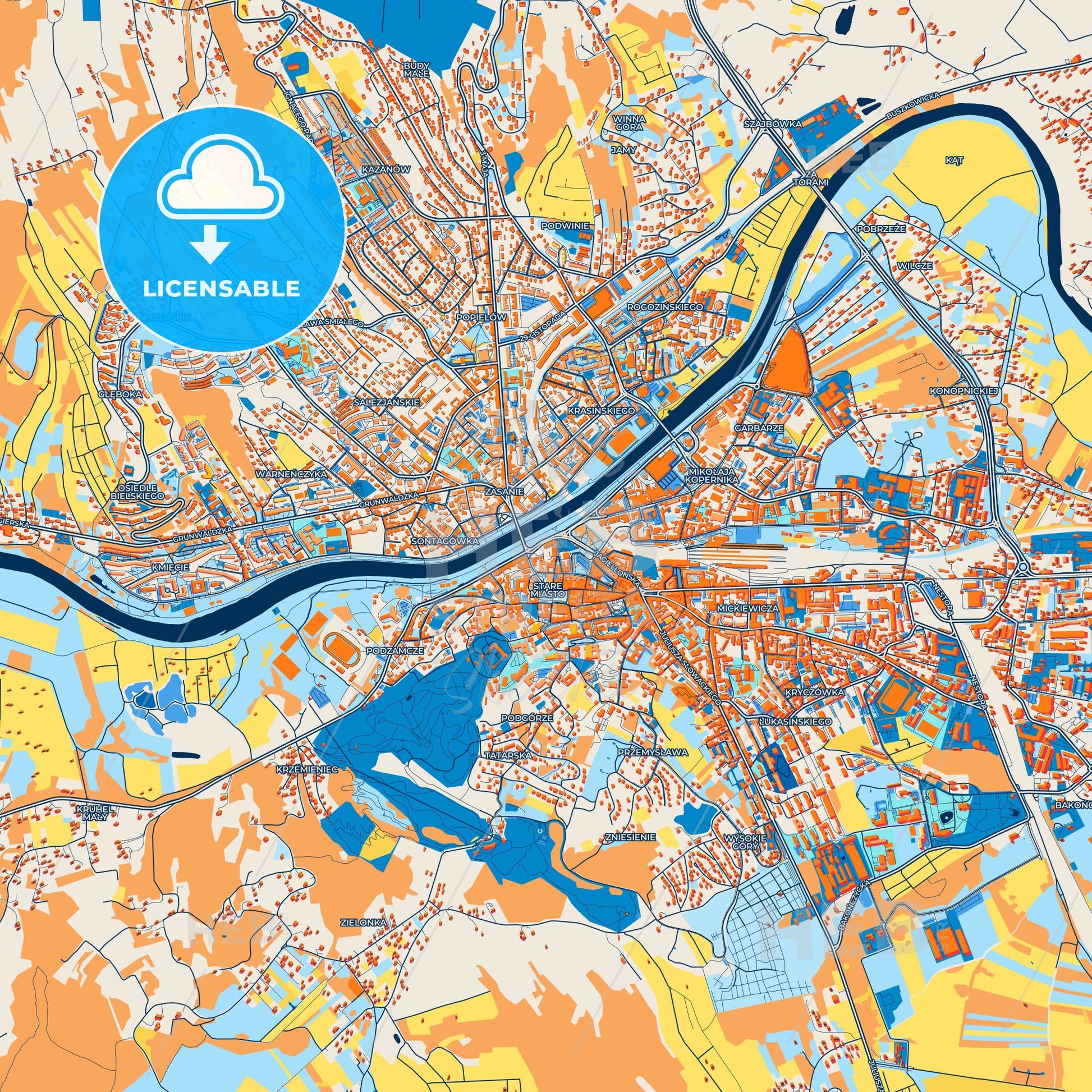 Colorful Przemyśl Street Map with Labels and Buildings