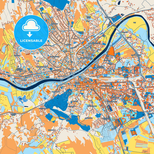 Colorful Przemyśl Street Map with Labels and Buildings
