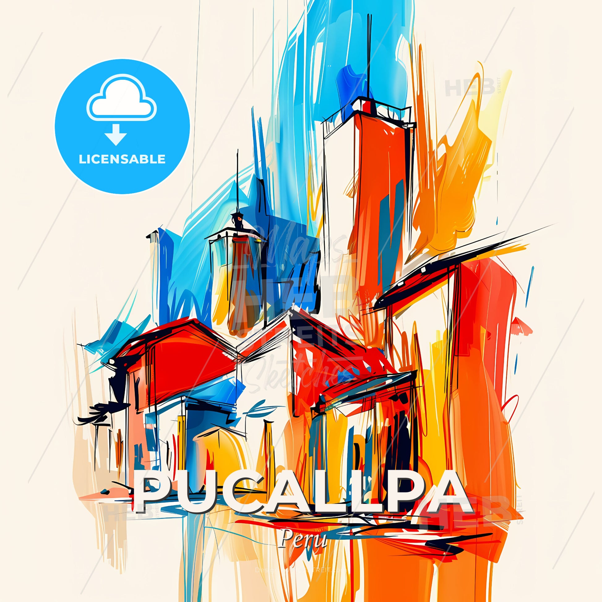 Vibrant Pucallpa, Peru - A Colorful Painting Of Buildings - Square format print template