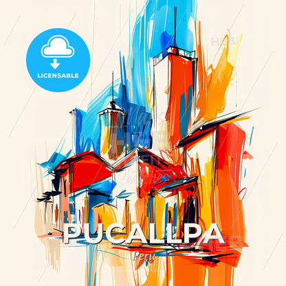 Vibrant Pucallpa, Peru - A Colorful Painting Of Buildings - Square format print template
