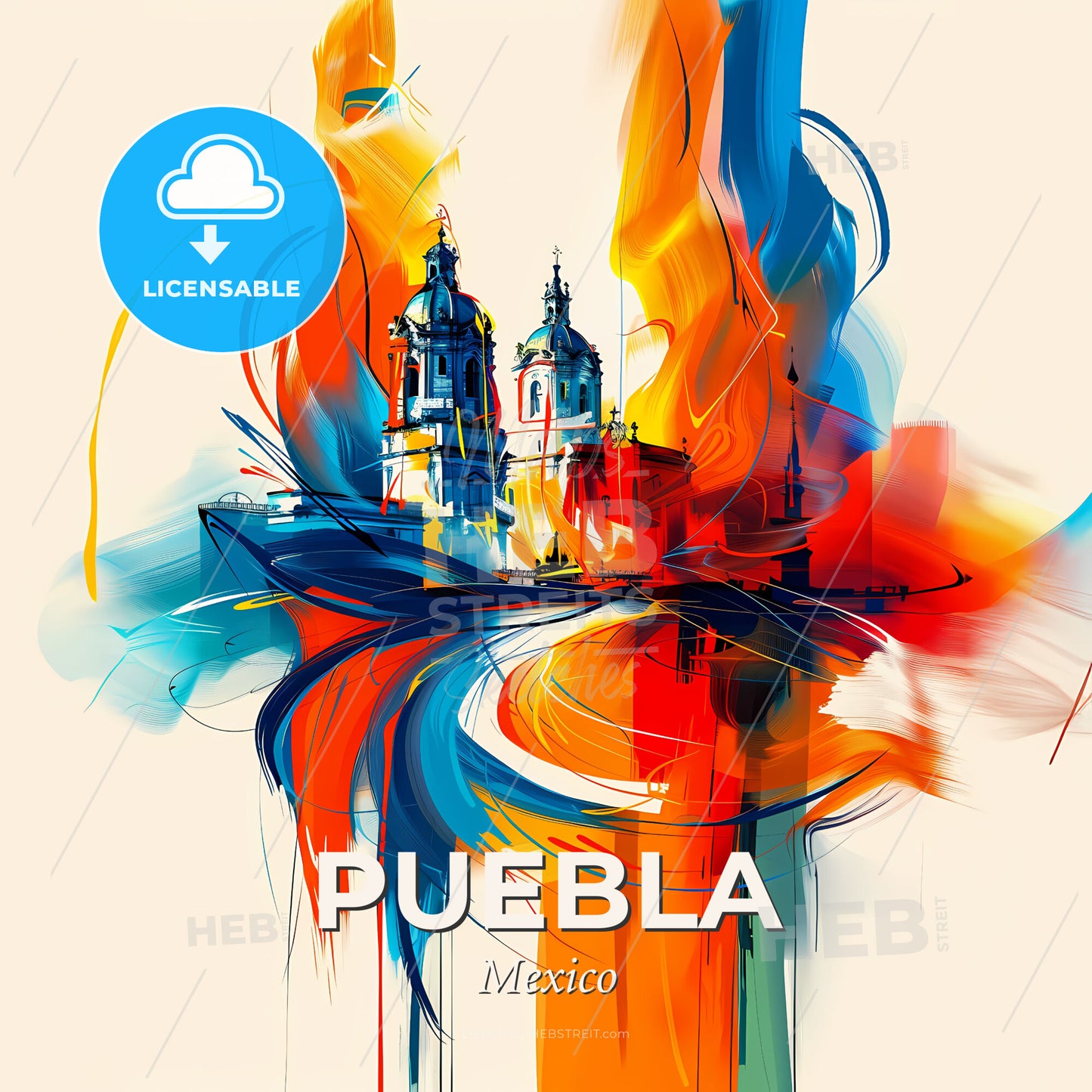 Vibrant Puebla, Mexico - A Painting Of A Building With Colorful Paint - Square format print template