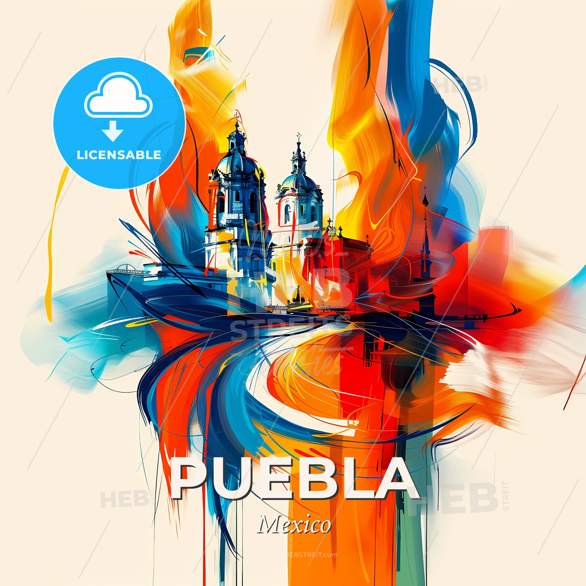 Vibrant Puebla, Mexico - A Painting Of A Building With Colorful Paint - Square format print template