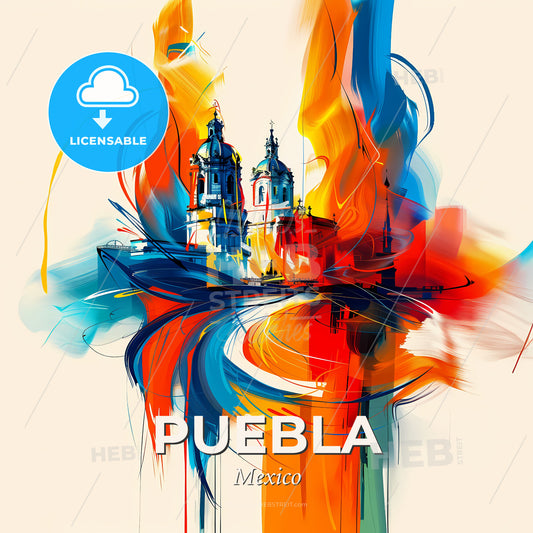 Vibrant Puebla, Mexico - A Painting Of A Building With Colorful Paint - Square format print template