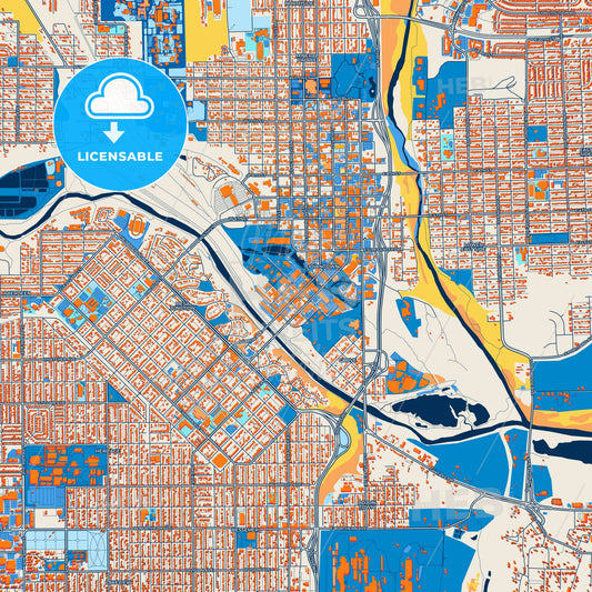 Colorful Pueblo Street Map with Labels and Buildings