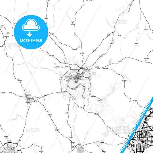 Puente-Genil, Spain light map with streetnames, citynames and districts
