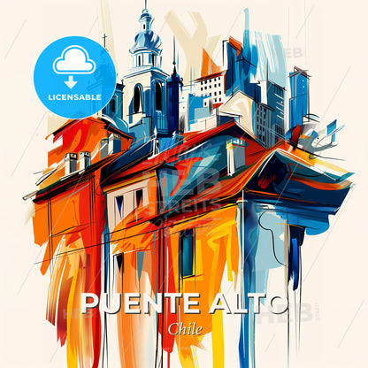 Vibrant Puente Alto, Chile - A Painting Of A Building With Towers And Buildings - Square format print template