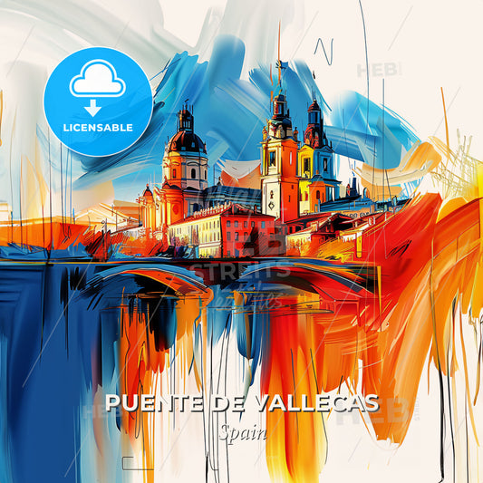 Vibrant Puente De Vallecas, Spain - A Painting Of A City With A Bridge And A Bridge - Square format print template