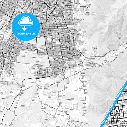 Puente Alto, Chile light map with streetnames, citynames and districts