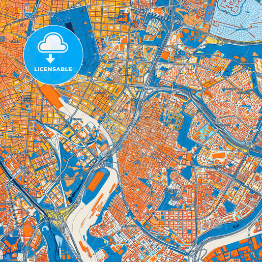 Colorful Puente de Vallecas Street Map with Labels and Buildings