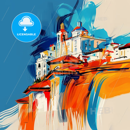 Vibrant Puerto La Cruz, Venezuela - A Painting Of A Building On A Cliff