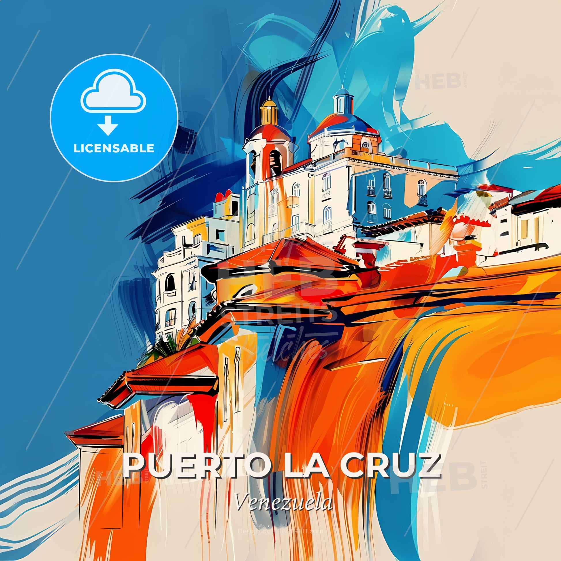 Vibrant Puerto La Cruz, Venezuela - A Painting Of A Building On A Cliff - Square format print template