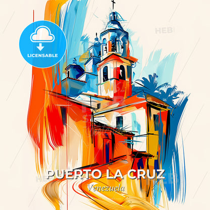Vibrant Puerto La Cruz, Venezuela - A Painting Of A Building With A Cross On Top - Square format print template