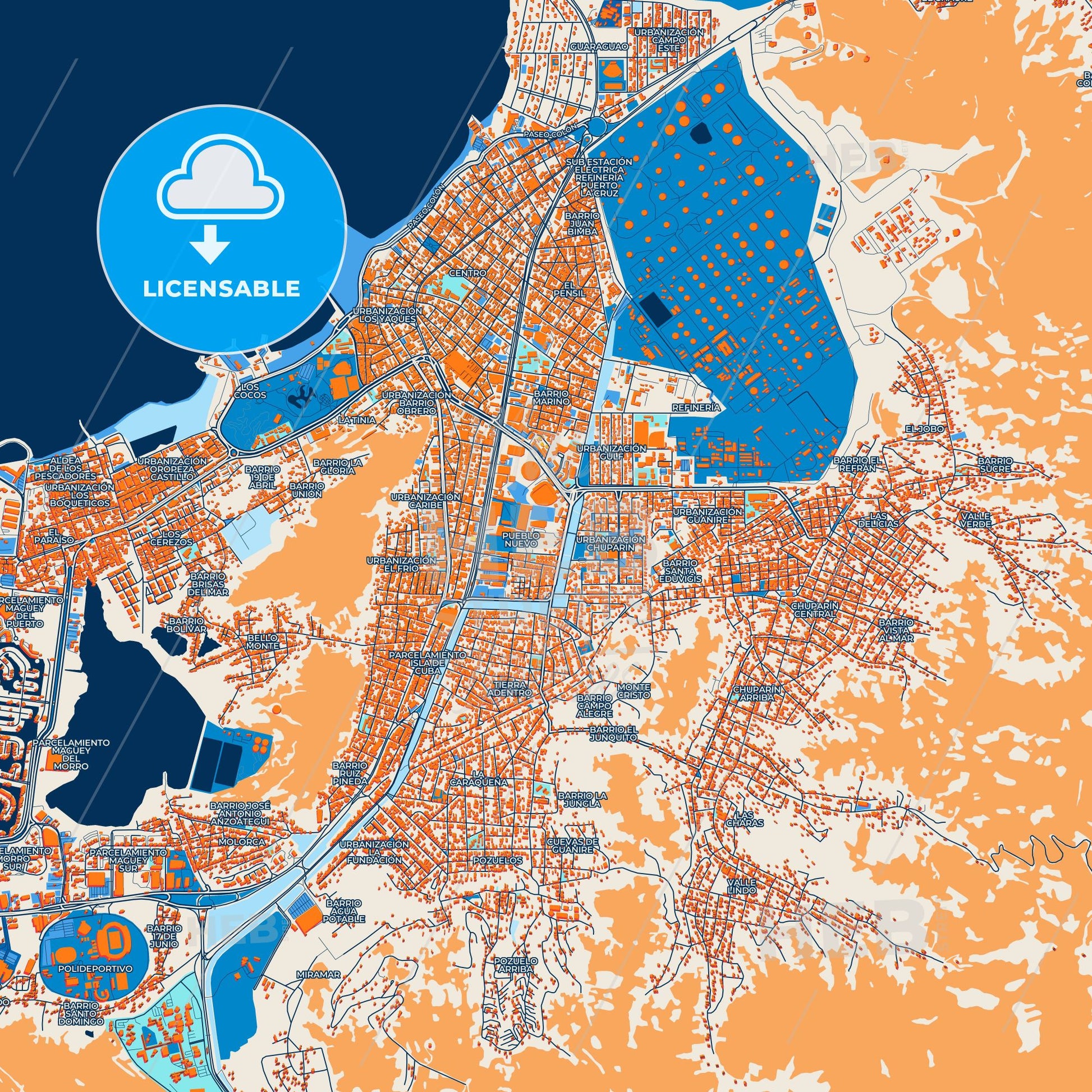 Colorful Puerto La Cruz Street Map with Labels and Buildings