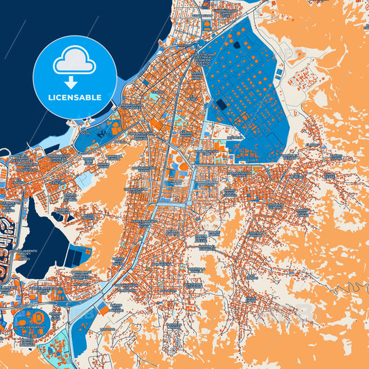 Colorful Puerto La Cruz Street Map with Labels and Buildings