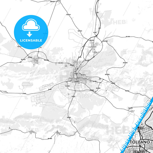 Puertollano, Spain light map with streetnames, citynames and districts