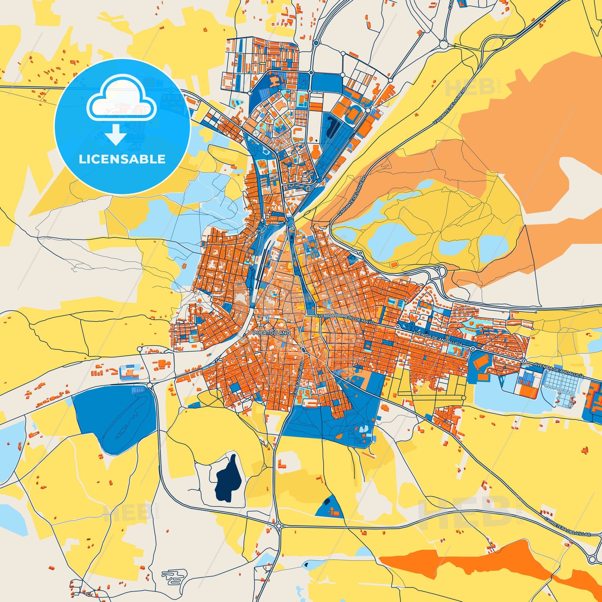 Colorful Puertollano Street Map with Labels and Buildings