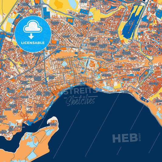 Colorful Puerto Montt Street Map with Labels and Buildings