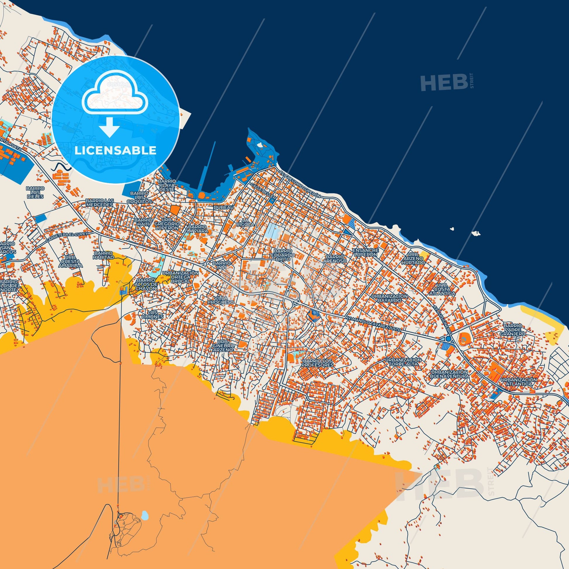 Colorful Puerto Plata Street Map with Labels and Buildings