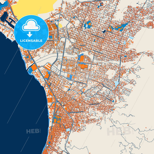 Colorful Puerto Vallarta Street Map with Labels and Buildings