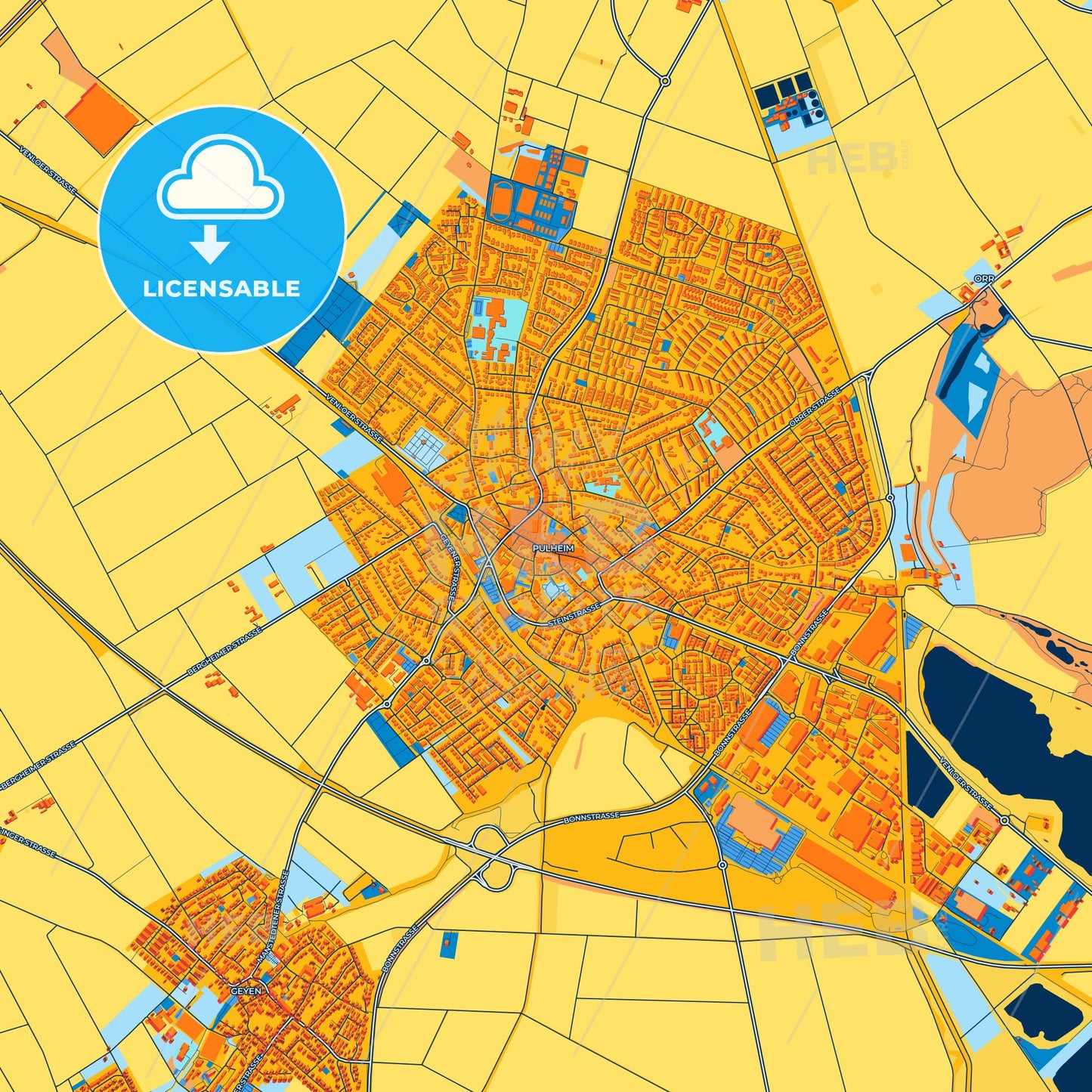 Colorful Pulheim Street Map with Labels and Buildings