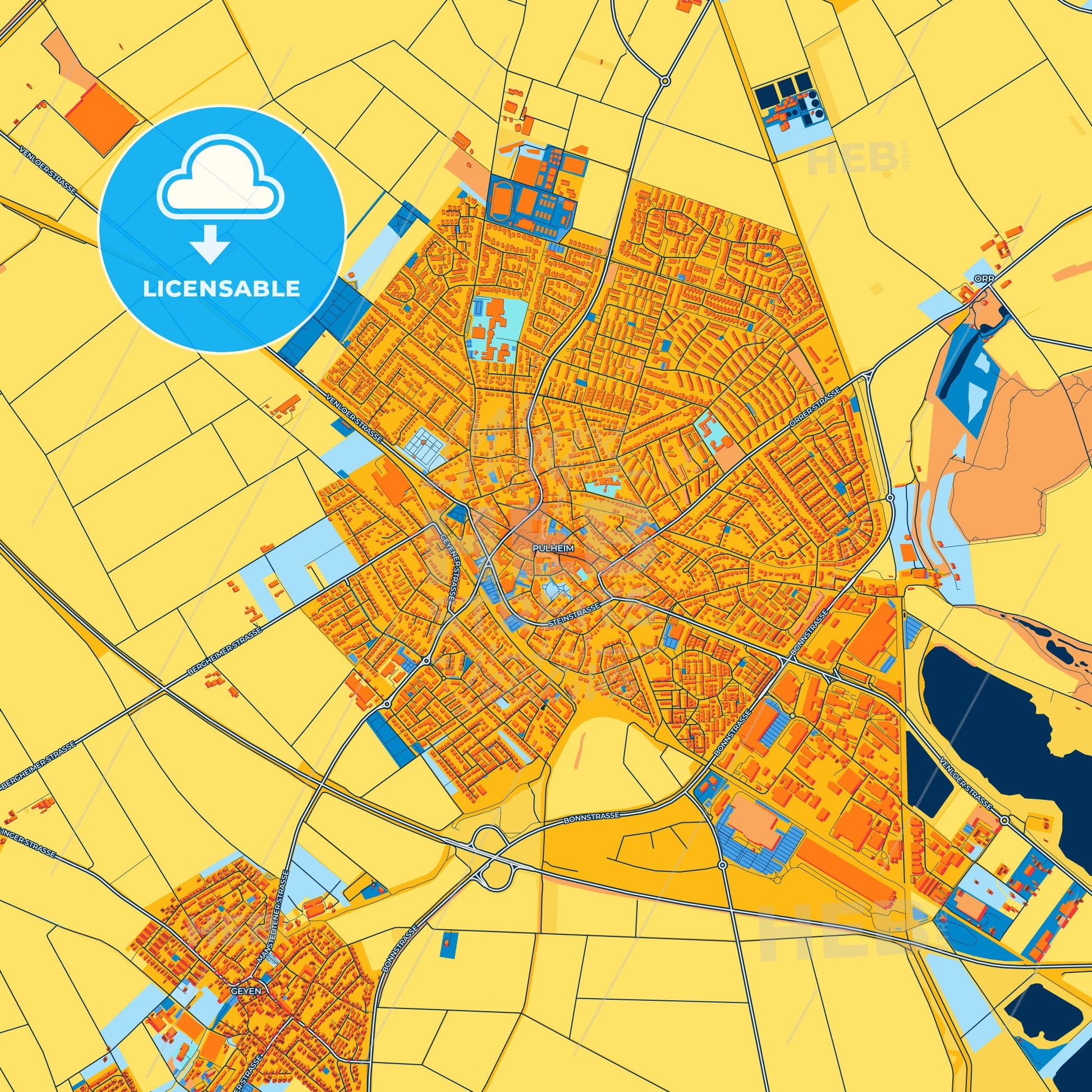 Colorful Pulheim Street Map with Labels and Buildings