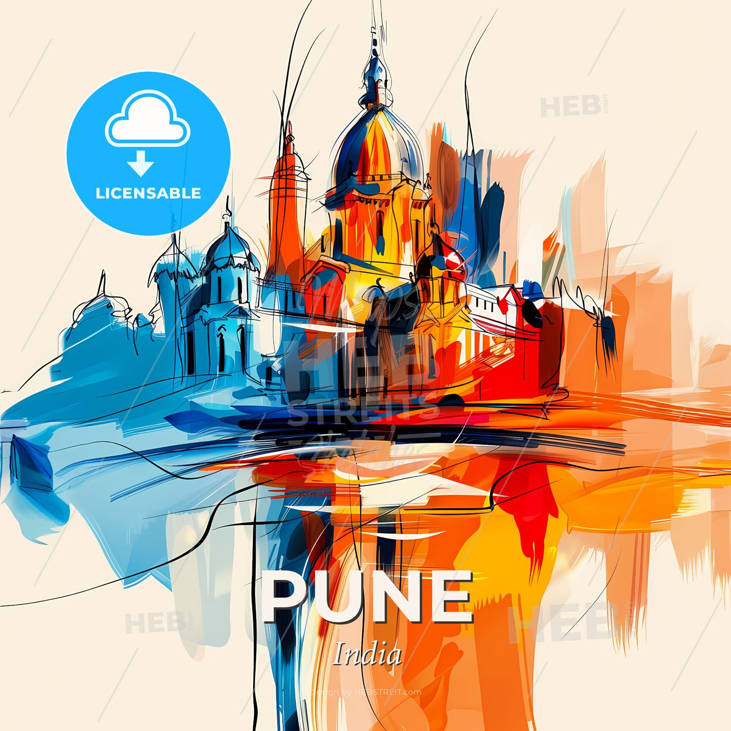 Vibrant Pune, India - A Painting Of A Building - Square format print template