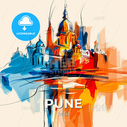 Vibrant Pune, India - A Painting Of A Building - Square format print template