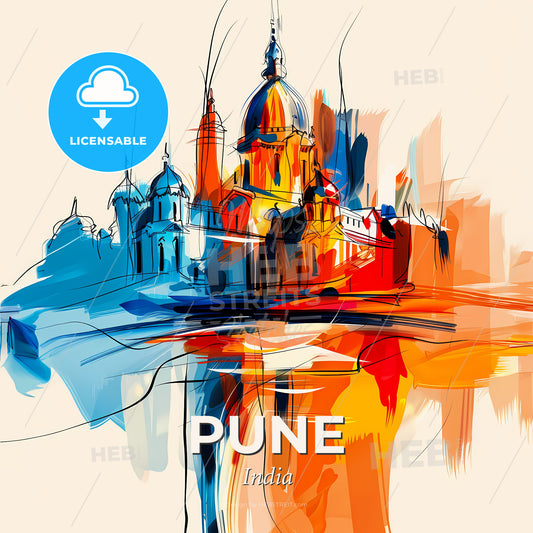 Vibrant Pune, India - A Painting Of A Building - Square format print template