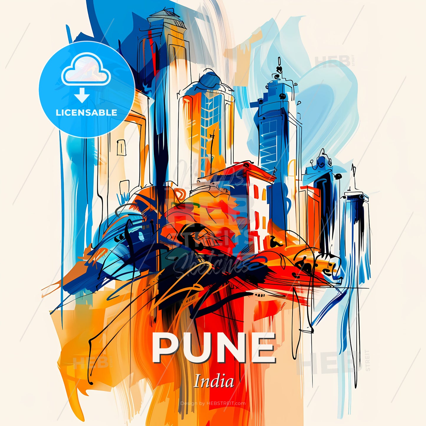 Vibrant Pune, India - A Colorful Painting Of A City - Square format print template