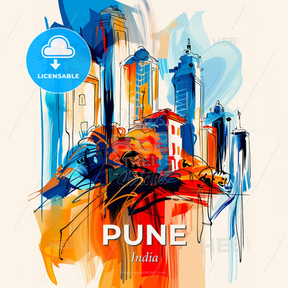 Vibrant Pune, India - A Colorful Painting Of A City - Square format print template