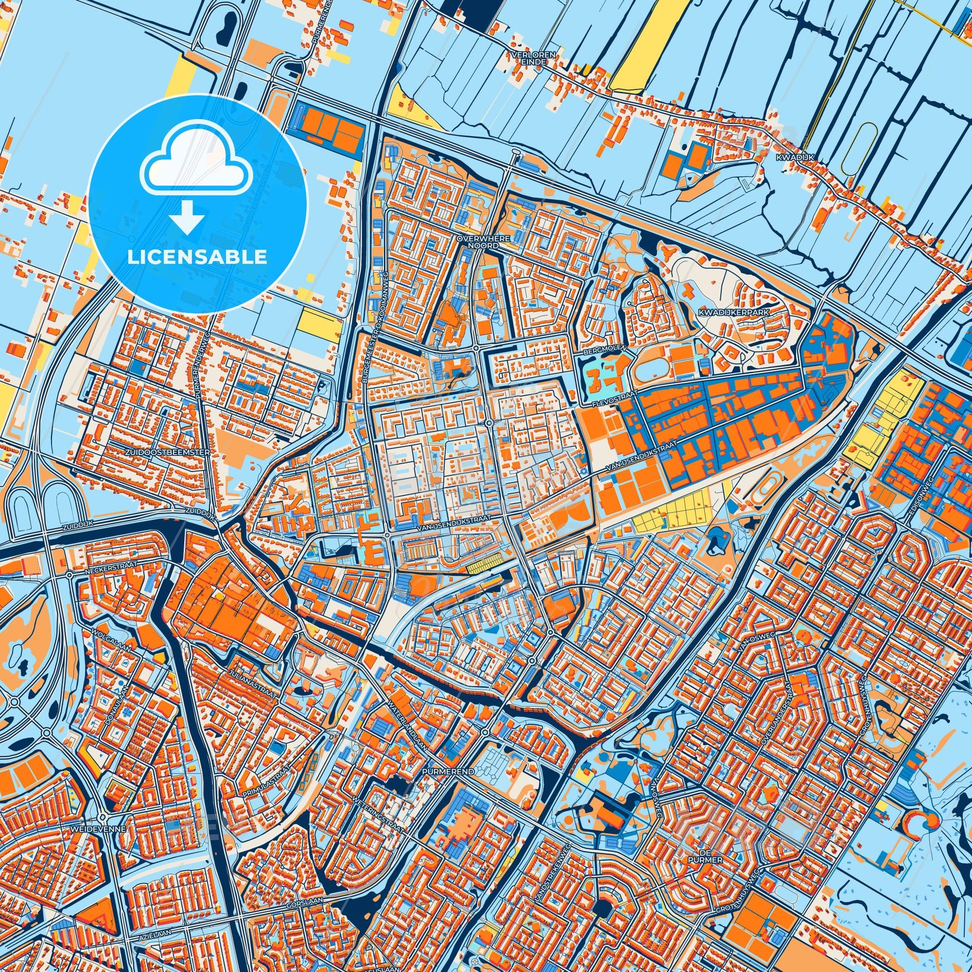 Colorful Purmerend Street Map with Labels and Buildings
