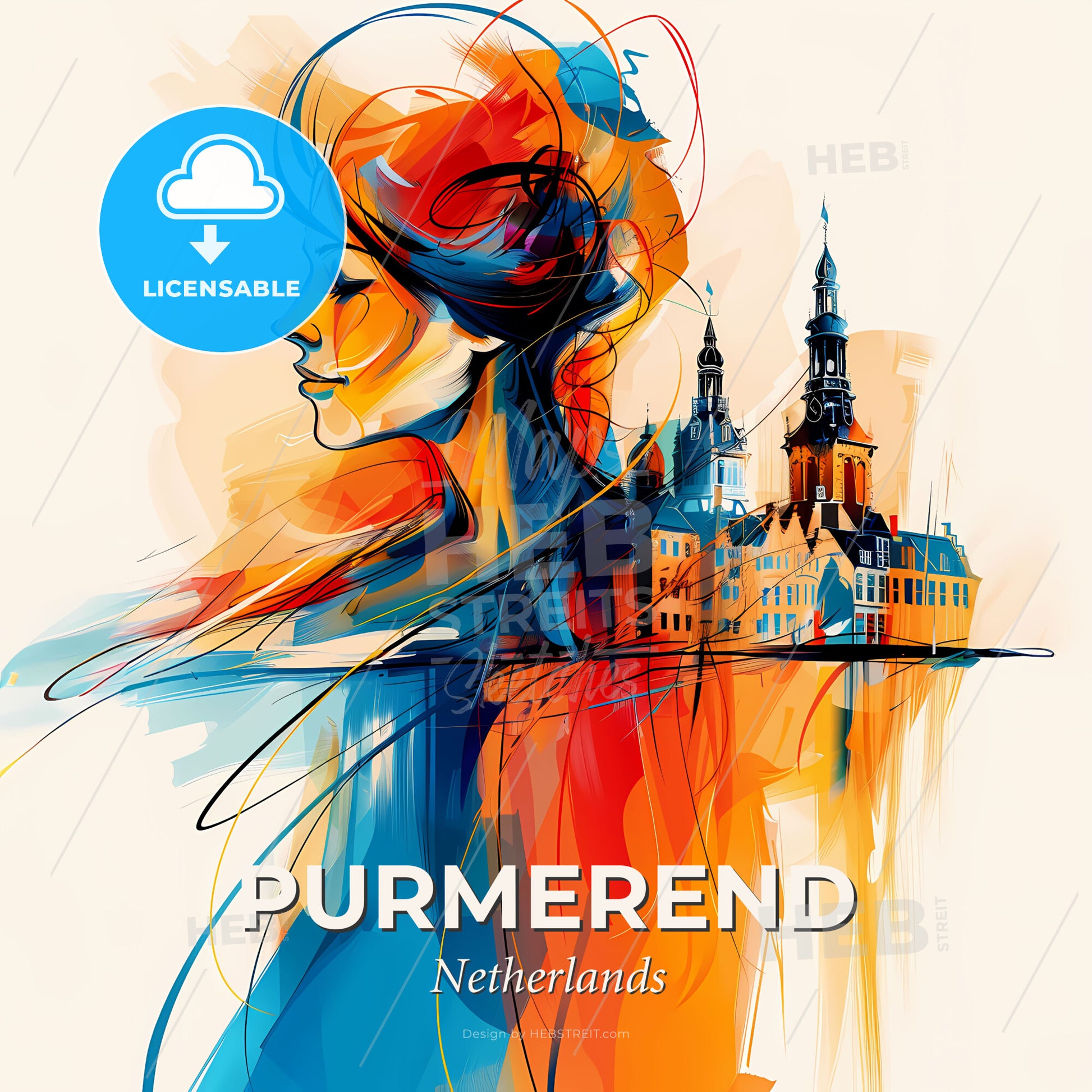 Vibrant Purmerend, Netherlands - A Woman's Face And A City - Square format print template