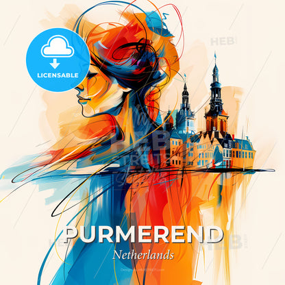 Vibrant Purmerend, Netherlands - A Woman's Face And A City - Square format print template