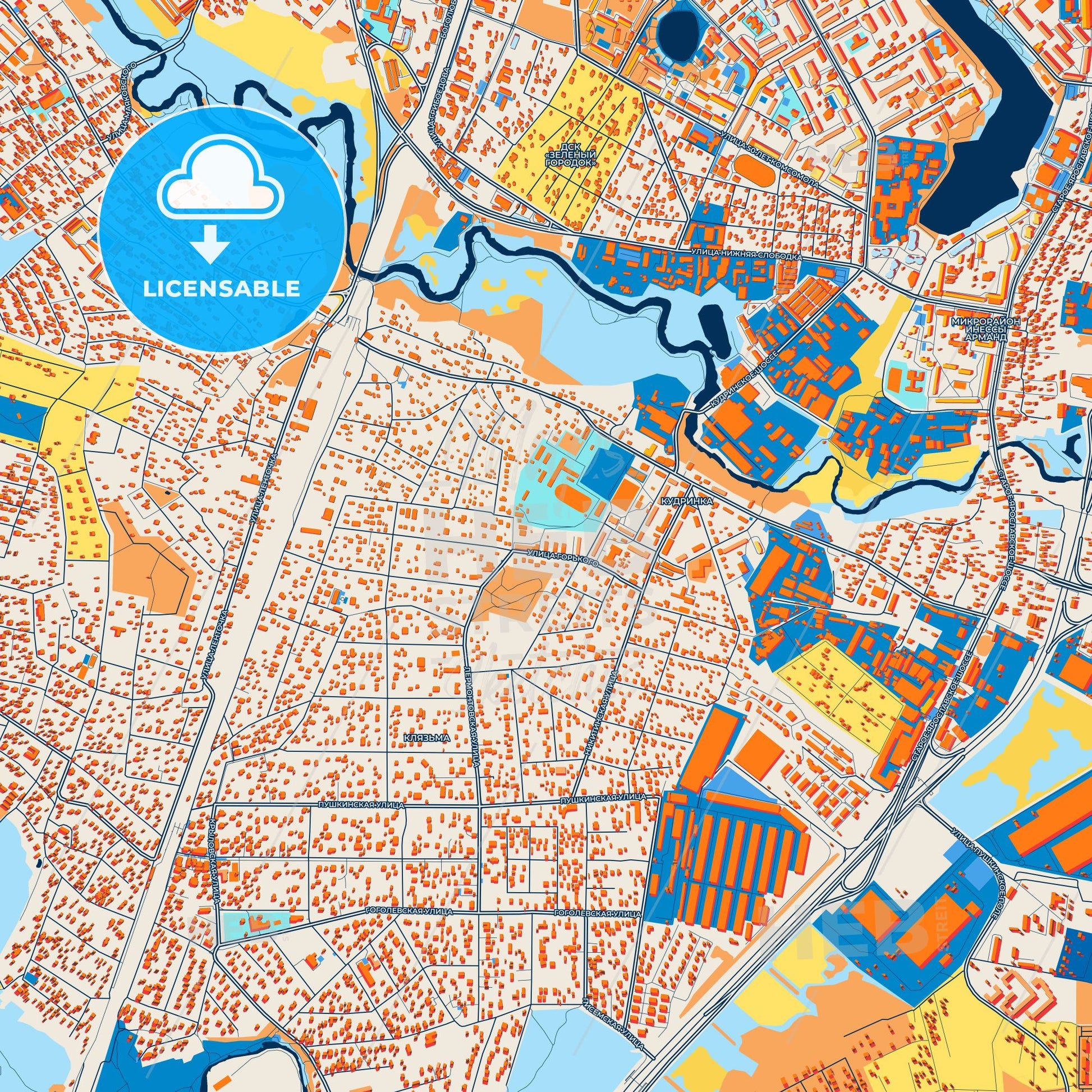 Colorful Pushkino Street Map with Labels and Buildings