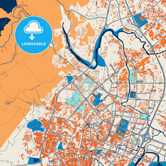 Colorful Putian Street Map with Labels and Buildings