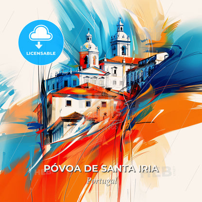 Vibrant Póvoa De Santa Iria, Portugal - A Painting Of A Building With Orange And Blue Colors - Square format print template